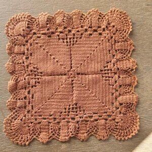 Granny Square Crochet Doily Table Coaster Copper Brown Vintage Cotton 10" Square